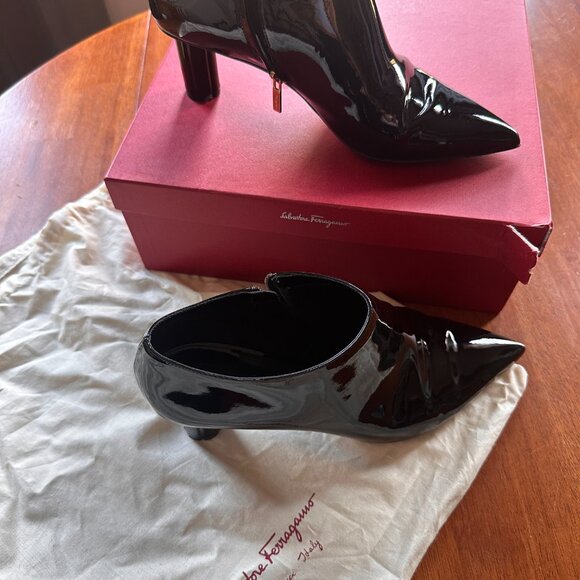 Ferragamo Black Patent Leather Ankle Booties - Picture 9 of 11